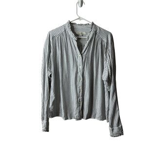 Loft White Black Swiss Dot Long Sleeve Ruffle Blouse